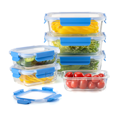 EasyWare Blue Set Of 6 Borosilicate Glass Container Containers 12 Pieces 3 Large Containers And 3 Small Containers For Food Airtight For Lunch Microwave Freezer Oven Dishwasher Easy Close Leak Proof Set 6  p 23294827