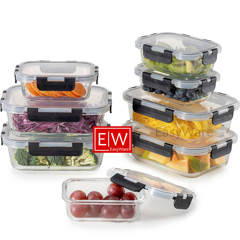 EasyWare Premium Set Of 8 Borosilicate Glass Container Containers 16 Pieces 4 Large Containers And 4 Medium Containers For Food Airtight For Lunch Microwave Freezer Oven Dishwasher Easy Close Leak Proof Set 8  p 23431498
