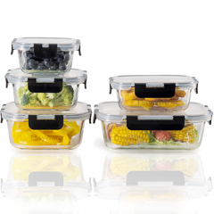 EasyWare Premium Set Of 5 Borosilicate Glass Container Containers 10 Pieces Various Sizes For Food Airtight For Lunch Microwave Freezer Oven Dishwasher Easy Close Leak Proof Set 8  p 23453057