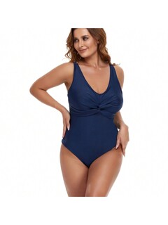 Plus Size One Piece Swimsuit Sexy Solid Color Sports Monokini Polka Dot Swimsuit For Women V Neck Perfect For Active Water Aerobics Hot Spring Tropical Vacation Honeymoon p 24648867