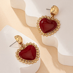 1pair European American Fashionable Vintage College Middle Ages Style Red Rhinestone Heart Dripping Oil Details Gold Plated Earrings Suitable For Women s Daily Wear Jewelry p 26173584
