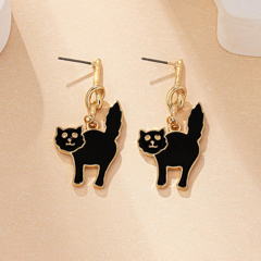1pair European American Style Cute Funny Black Paint Drip Gold Plated Frightened Hair Raising Black Cat Dangle Earrings Suitable For Women s Daily Wear Gift And Jewelry Accessory p 26317498