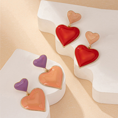 1pair European American Fashionable Classic Red Gold colored Double Heart Shaped Earrings With Oil Drop Design Suitable For Women s Daily Wear Gifts Jewelry p 26322868