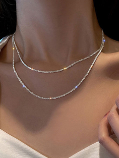 1pc Fashionable Simple 925 Sterling Silver 1 5mm Sparkly Cable Link Chain Necklace Cold Style Collarbone Chain All match Luxurious And Fairy Twinkle Necklace Suitable For Daily Wear Party Anniversary Birthday Gift For Women p 21244828