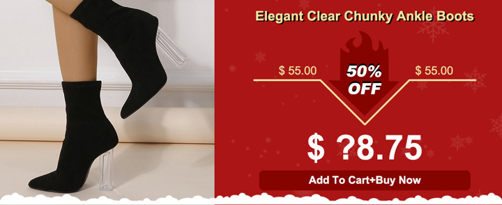 Women Elegant Clear Chunky Ankle Boots Point Toe Heeled Black Boots Winter Outfits Winter Shoes p 24140246