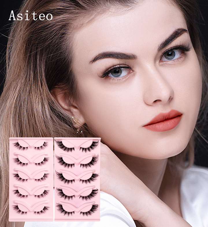 New Cat Eye Eyelashes 3D Natural Transparent Band False Lashes Fluffy Soft Cross 5 Pairs Manga Lashes Wispy Natural Eyelash Extension Makeup p 25477245