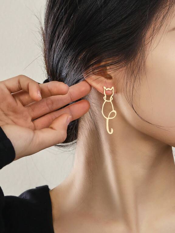 1 Pair Personality Gold Cute Cat Simple Bright Color Girls Fashion Earrings Essential For Traveling And Playing p 14559691