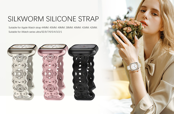 1pc Women s Fashionable Laser Carved Floral Hollow Design Soft And Waterproof Wristband Sports Watch Band Compatible With Apple Watch Band 44MM 45MM 49MM 38MM 40MM 41MM 42MM Compatible With Apple Watch Series Ultra SE 8 7 6 5 4 3 2 1 Apple Watch Strap Apple Watch Case As A Gift For Students Returning To School p 17944287