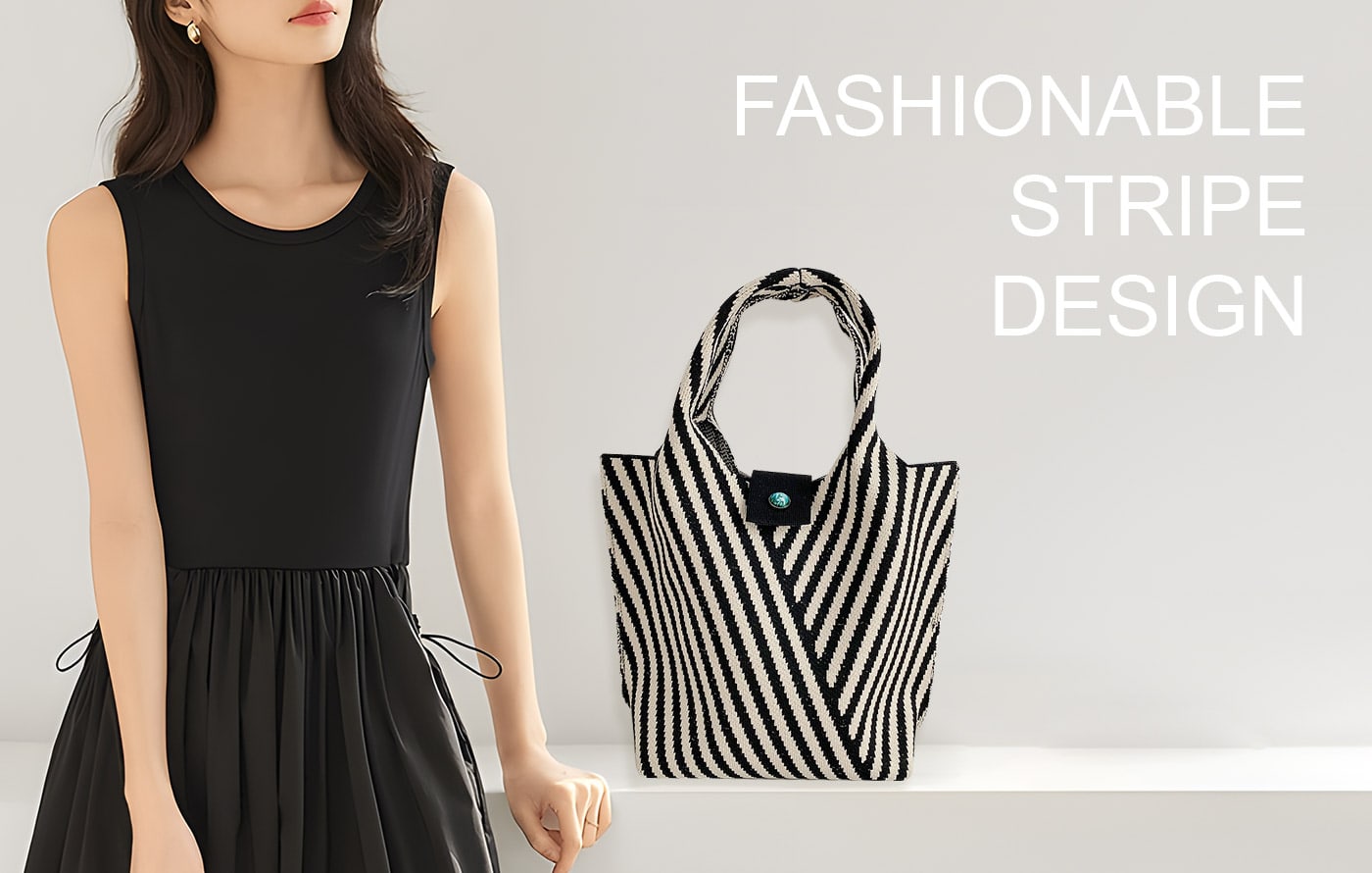 1pc Black White Striped Knitted Crochet Hollow Out Open Top Shoulder Tote Bag With Foldable Breathable Design Suitable For Daily Life Holiday School Work Shopping Photography Etc Can Hold Phone Umbrella Cosmetics Books Etc Best Mother s Day Gift Ideas Mother Day Gifts Mom Gifts Mommy s Essentials Mommy Bag For Going Out p 21636163
