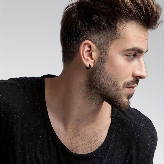 3pairs set Men Minimalist Hoop Earrings Stainless Steel Punk Hip Pop Style p 13846643