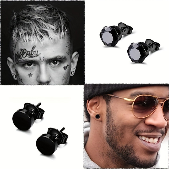 12pairs set Fashionable Stainless Steel Cubic Zirconia Cross Decor Earrings For Men For Daily Decoration Punk Hip Pop Style p 14548222
