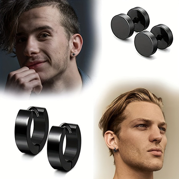 12pairs set Fashionable Stainless Steel Cubic Zirconia Cross Decor Earrings For Men For Daily Decoration Punk Hip Pop Style p 14548222