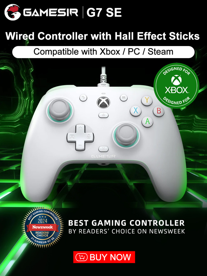 GAMESIR Gamesir G7 Se Gamepads PC Compatible With Xbox Controller Licensed By Microsoft With Hall Effect Sticks Joysticks Compatible With Xbox Series X S Compatible With Xbox One X S Steam Windows 10 11 Analog Triggers Vibration Function Software Customizable Back Buttons Rumble Motors 3 5mm Audio Jack Abs Material White p 25319190