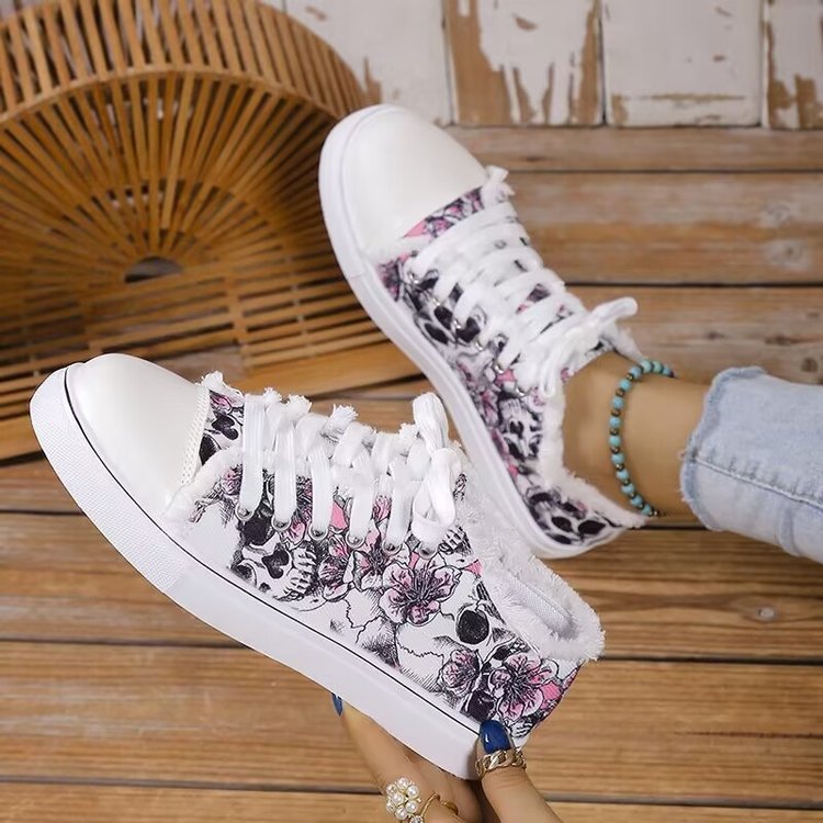 Plus Size Women s Casual Halloween Horror Elements Skull Print Cross Strap Decorated Sneakers Fashion Choice Spring Autumn p 31252612