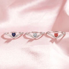 One Piece Of Fashionable S925 Sterling Silver Personalized Ring With CZ Birthstones And Heart Symbol Suitable For Women s Daily Wear Comes With Delicate Gift Box Perfect For Girlfriend Or Valentine s Day Gift p 32650359