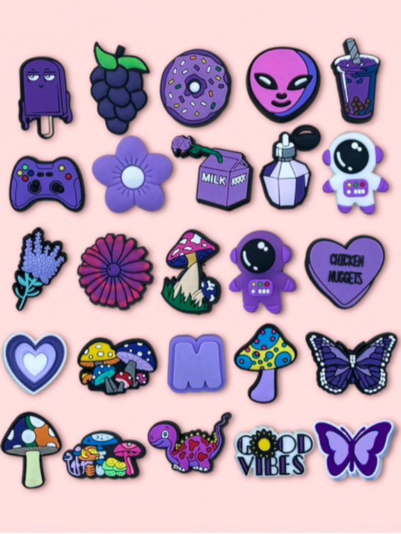 12 18 25 PCS Cute Purple Mix Series Theme Pattern Cute Shoe Charm Suitable For Crocodile Charm DIY Decorative Pen Cases Bags Phone Case Accessories And Party Gifts p 29638857