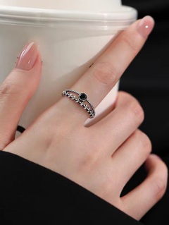 1pc Fashionable Vintage 925 Sterling Silver Black Cubic Zirconia Leaf Ring For Women Men Unisex Adjustable Size Cold Style Index Finger Ring Suitable For Daily Commuting Wear Valentine s Day Birthday Gift Confession Wedding Party p 30948797
