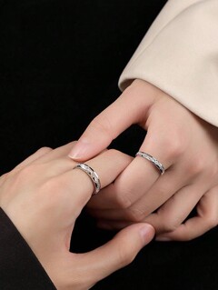 1set Fashionable Simple 925 Silver Geometric Circle Couple Rings Both Adjustable In Size Suitable For Daily Wear And As A Gift For Valentine s Day Confession And Anniversary  p 30862593