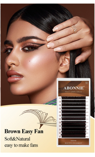 LAKANAKU Abonnie Cashmere Brown Easy Fans Eyelashes Extensions Brown Auto Fans Eyelashes 8 15mm Mix Silk Handmade Easy Fans Volume Lashes Extensions p 33612248