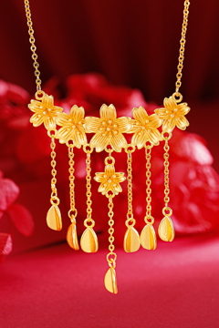 1pc Five Sakura Blossom Tassel Pendant Gold Women s Wedding Necklace p 35225943