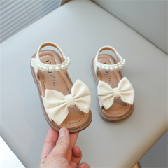 Summer Girls Baby Sandals With Bowknot Pearl Chain Hook And Loop Fastener Design Korean Style Simple And Fashionable Princess Style Suitable For Birthday Party Daily Wear p 34702021