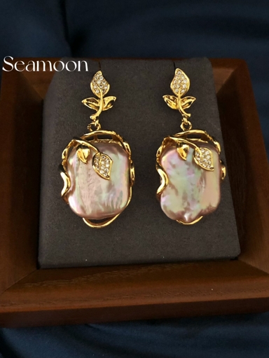 SeaMoon Natural Baroque Shaped Pearl Ring And Earring Set Unique And Fashionable Women s Earrings And Open Ended Leaf Shaped Bracelet With Personalized Design p 34908303