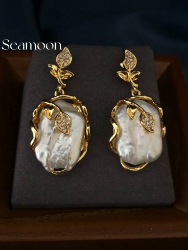 SeaMoon Natural Baroque Shaped Pearl Ring And Earring Set Unique And Fashionable Women s Earrings And Open Ended Leaf Shaped Bracelet With Personalized Design p 34908303