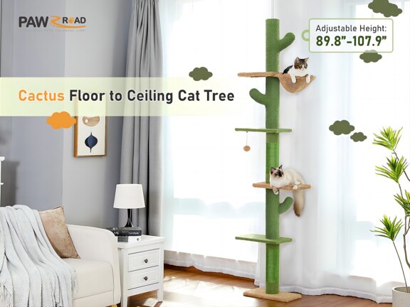PAWZ Road Cactus Cat Tree Floor To Ceiling Cat Tower With Adjustable Height 229 275cm 5 Tiers Cat Climbing Activity Center With Cozy Hammock Platforms And Dangling Balls p 30718101