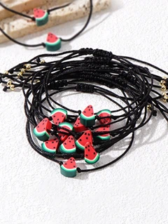 2 4 6 10Pcs Heishi Set Bracelet Summer Beach Watermelon Clay Adjustable Rope Jewelry Women Sets Bracelets As Gifts p 34916484