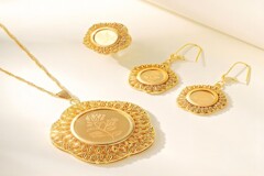 3 Pieces Of Copper Plated 22K Champagne Gold Women s Jewelry Set Necklace Pendant Earring Ring Gold Prom Jewelry 2024 New Jewelry With Rose Laser Pattern Suitable For Women s Daily Leisure Wear Attending Friends And Family Gatherings Gift Giving  p 61386378