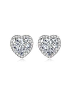 1pair Genuine S925 Sterling Silver Heart Shaped Cubic Zirconia Pave Stud Earrings For Women Party Wedding Valentine s Day Jewelry Gifts Valentines p 21665541