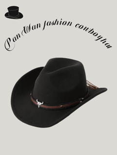 1pc Unisex Solid Color Western Cowboy Hat With Bull Head Emblem For Daily Wear Boho Cowboy Hat Cowgirl Hat Bow Halloween p 21427305