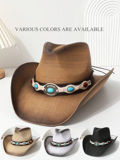 1pc Breathable Western Style Cowboy Hat For Men And Women Hard Top And Curved Brim Color Block Design Leisure Hat Suitable For Daily Wear Carnival Holiday And Travel p 34878041