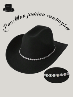 Party 1pc Women s Black Cowboy Hat With Rhinestones And Wavy Glitter Decorations For Traveling Parties Festivals Or Riding Suitable For Casual Daily Wear Cowboy Hat Cowgirl Hat Halloween p 30803315