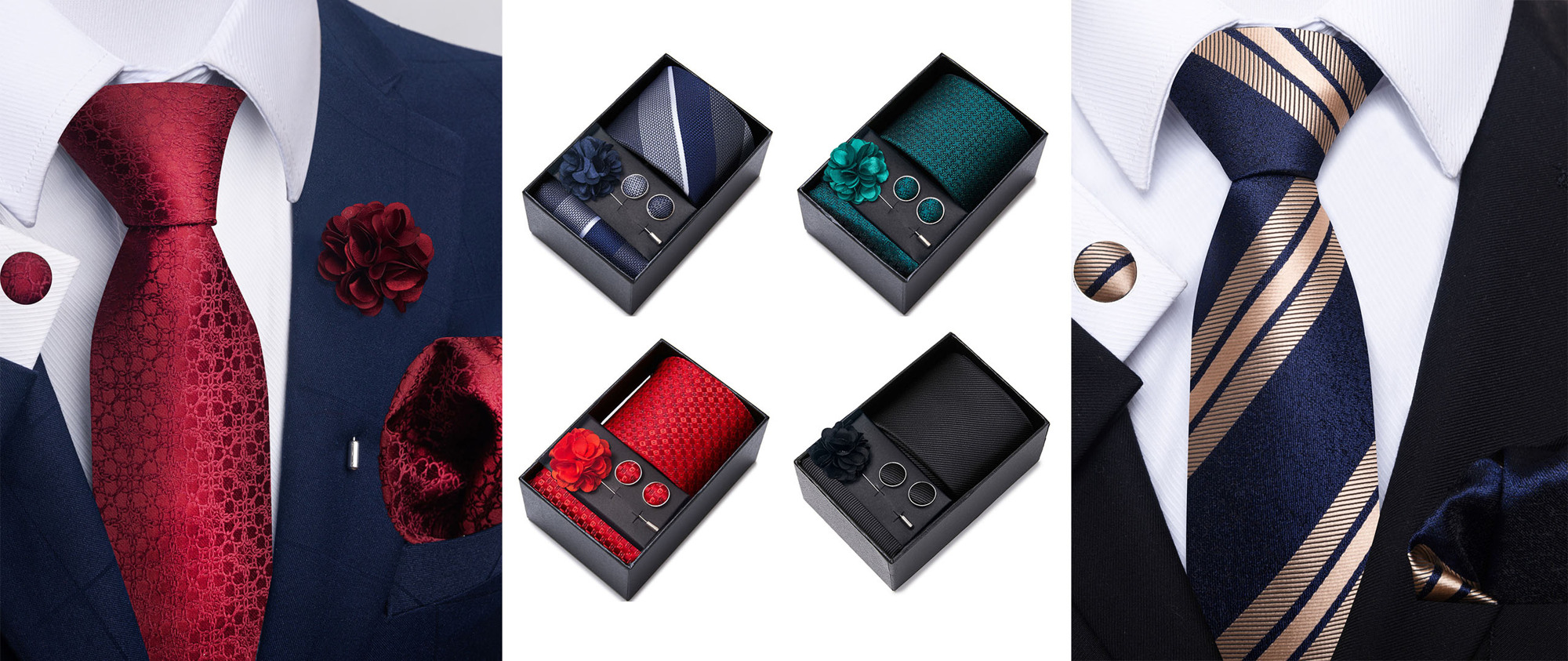 AlanKing 1set Blue Tie Pocket Square Cufflinks Set For Men Striped 8cm Width Suitable For Festivals Weddings Work p 26376281