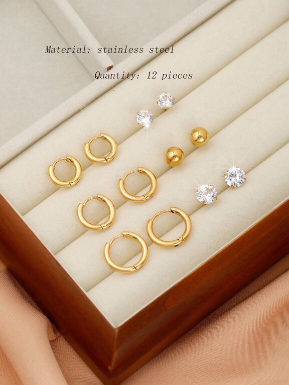 1 Set Stainless Steel Hoop Earrings Gold Silver Bohemian Style Earrings Fashion Simple Design Suitable For Men Women Daily Wear Summer Holiday p 25368542