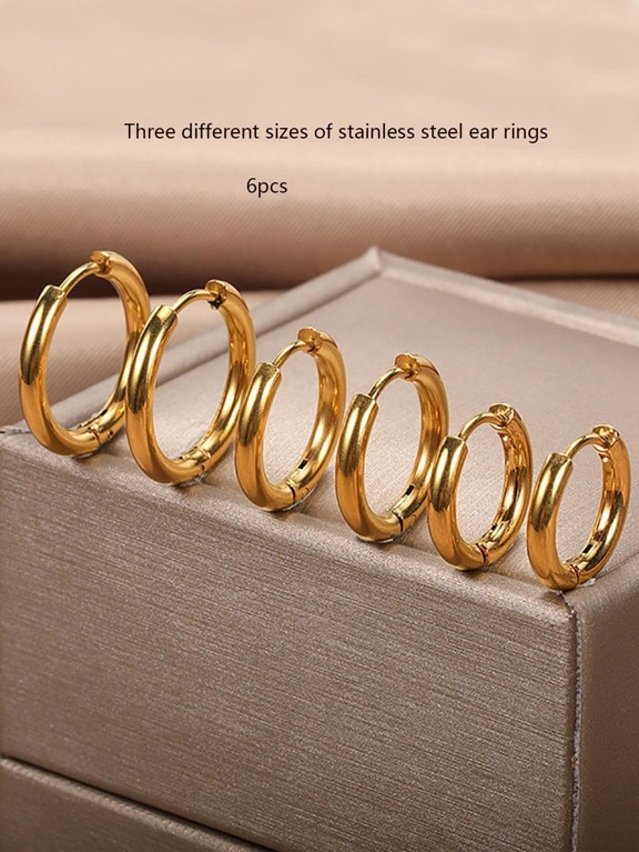 1 Set Stainless Steel Hoop Earrings Boho Style Gold Silver Earrings Jewelry Simple Design Suitable For Men And Women Daily Wear p 16445693