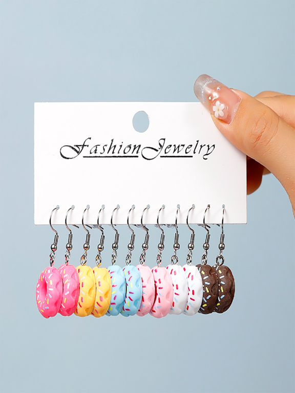 1 Set 2pcs Minimalist New Donut Earrings Unique Creative Sweet Dessert Earrings Girls Daily Wear Minor Color Bleed Due To Material Is Normal  p 21530034