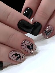 24pcs Short Square Black Butterfly Striped Glitter Design Nail Stickers Set For Women And Girls Suitable For Press On Nails Supplies p 33547389