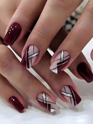 24pcs Set Long Square Shaped Wine Red Color Glitter French Design Nail Art Kit For Press On Nails Suitable For Parties Dance Parties Or Daily Wear Nail Supplies p 32870883