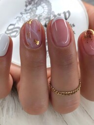 24pcs Set Short Oval Shaped Gold Foil Glitter Gradient French False Nails Press On Nails Suitable For Women And Girls Nail Supplies p 29158055