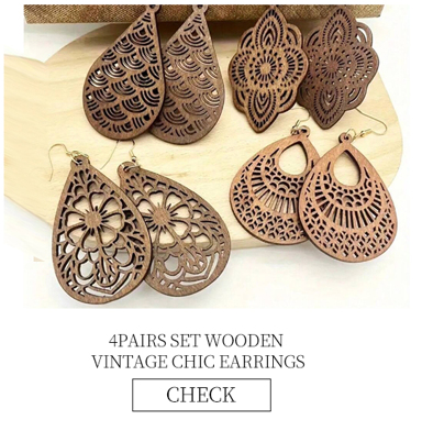 4pairs Set Wooden Vintage Chic Earrings p 28289269