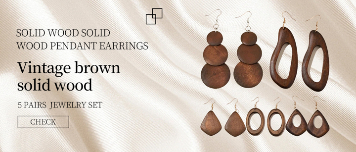 5pairs Set Vintage Brown Solid Wood Pendant Earrings p 28511642