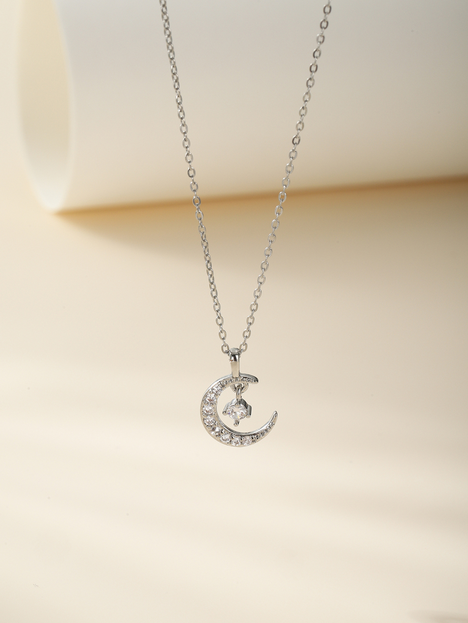 1pc Korean INS Style Stainless Steel Zirconia Moon Pendant Collarbone Necklace Anti Fade Suitable For Women s Daily Wear p 36225684