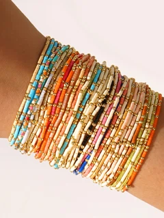 3pcs Set Bohemian Beach Vacation Style Jewelry Set 2mm Vacuum Electroplated Copper Bead Dopamine Colorful Seed Bead Stack Elastic Bracelet Beautiful Jewelry Set Gift For Men And Women p 36964959