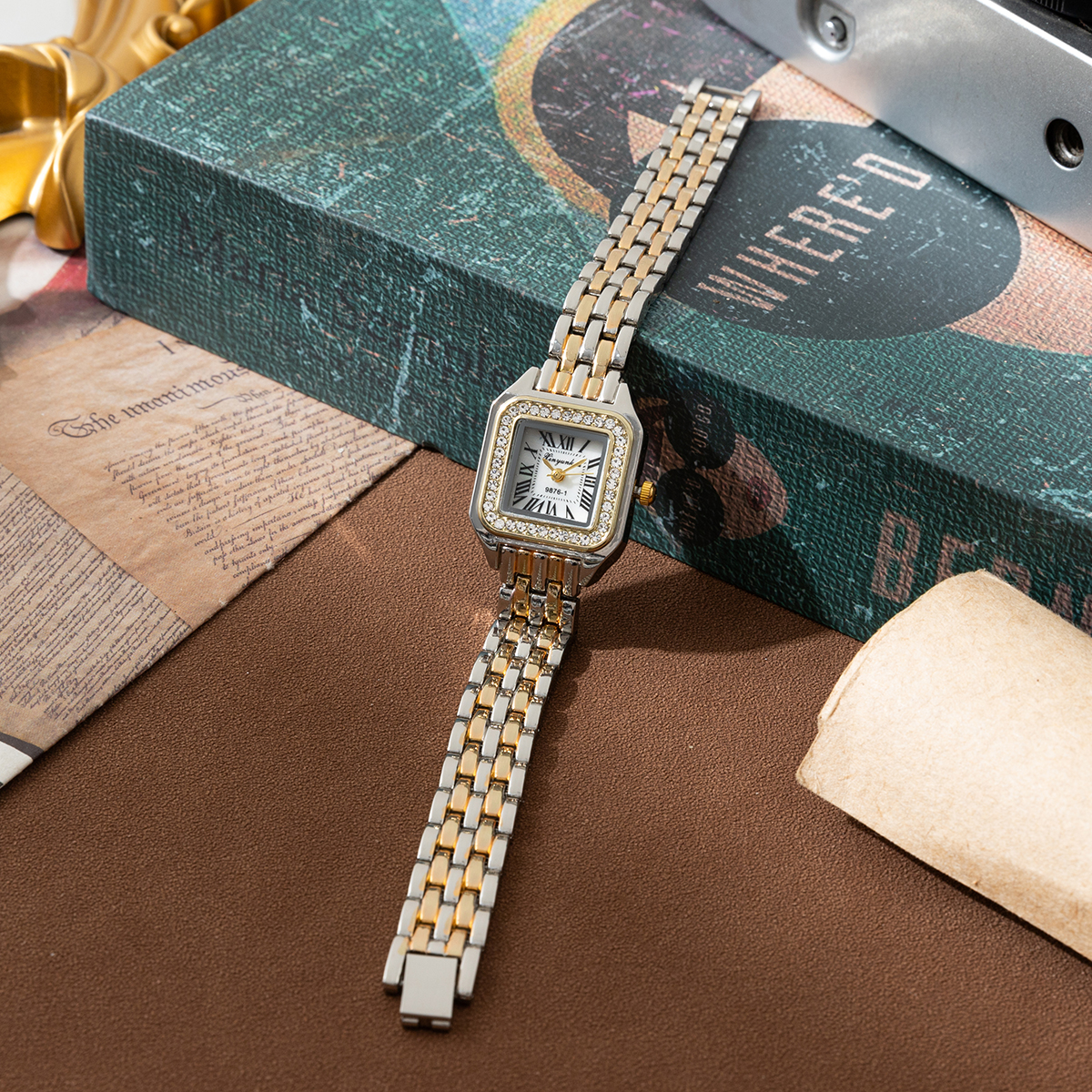 xinyunkou Korean Small Square Watch For Women Steel Strip With Rhinestone Inlay Light Blue Small Dial White Face Delicate Versatile Simple And Casual Strap Watch As A Gift For Students Returning To School p 30623172