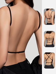 Fashion Sexy Low Back Black Open Back Sports Bras Top Soft Fabric Womem Beauty Back Bralette Wire Free Backless Brassiere Sexy Female Padded Lingerie Shoulder Strap Bras For Women Push Up Underwear p 37661129