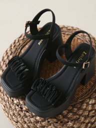2025 Women Comfortable Thick Sole Ruffled Fashion High Heel Sandals Soft Mesh Material Lightweight And Fashionable Height Increasing Suitable For All Seasons Spring Summer Autumn Winter Plus Size p 37042190