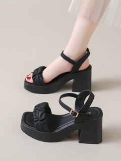 Fashion Thick Sole Ruched High Heel Sandals Mesh Soft Material Lightweight Elegant High Heel Increased Sandals For Women All Season Versatile Spring Summer Autumn Winter Plus Size p 36178957