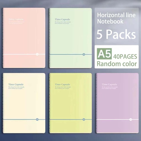 5pcs A5 Simple Thread Bound Student Notebook Elementary And Middle School Lined Exercise Book Random Color p 38126354